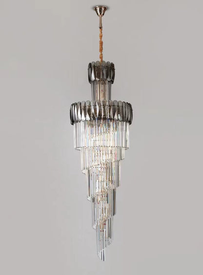 Luxury Extra Large Foyer Spiral Staircase Chandelier Long Crystal Ceiling Light Fixture