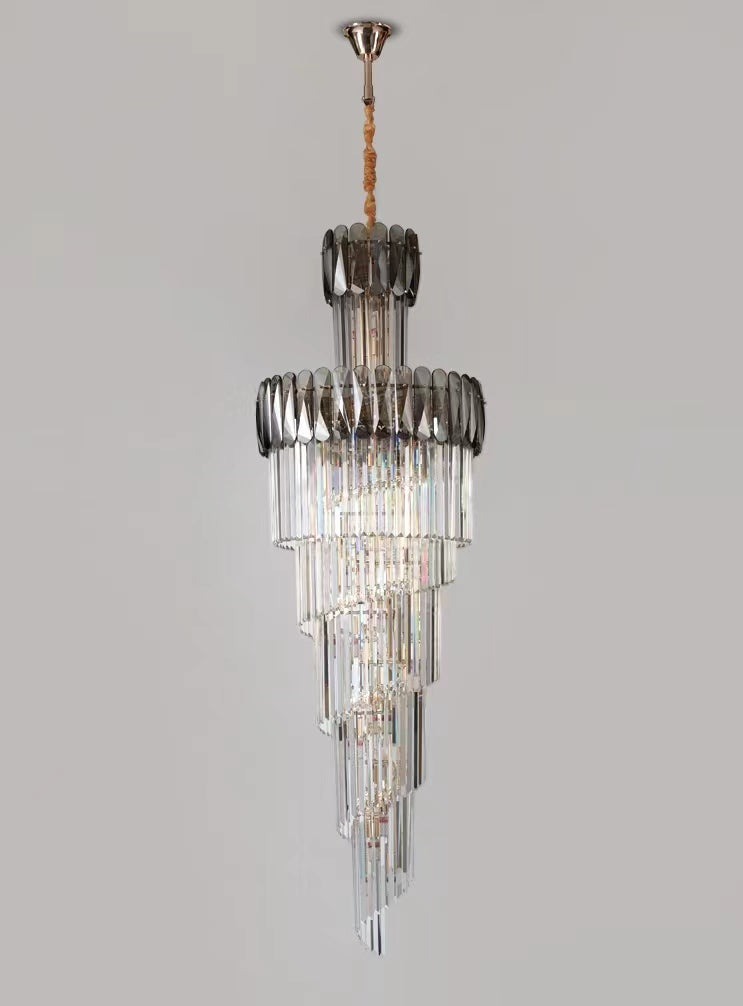 Luxury Extra Large Foyer Spiral Staircase Chandelier Long Crystal Ceiling Light Fixture