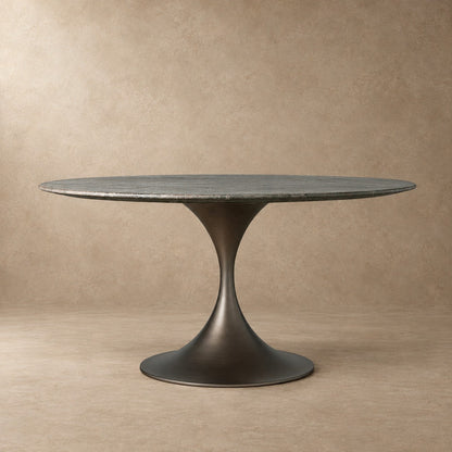 Round Stone-Top Steel-Base Dining Table