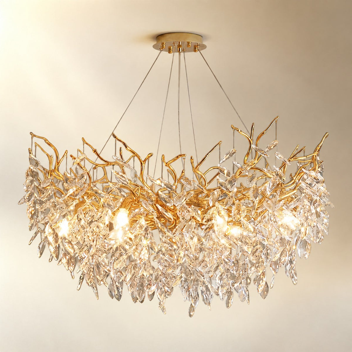 French Branch Crystal Chandelier with Elegant Crystal Leaves