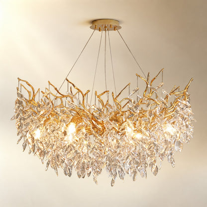French Branch Crystal Chandelier with Elegant Crystal Leaves