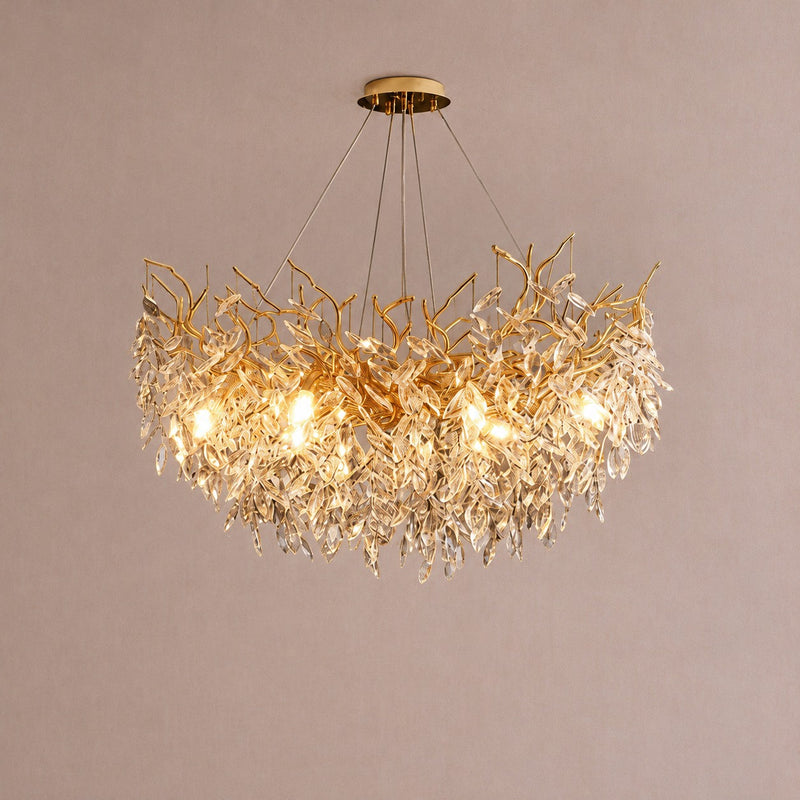 French Branch Crystal Chandelier with Elegant Crystal Leaves