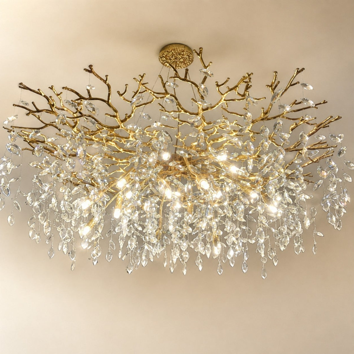 French Branch Crystal Chandelier with Elegant Crystal Leaves