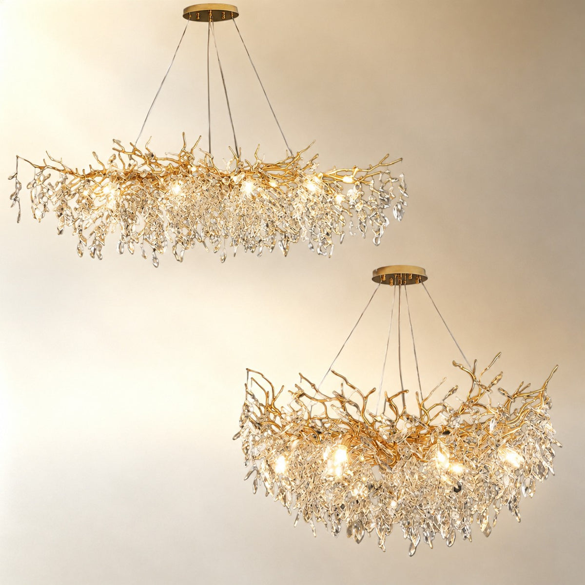 French Branch Crystal Chandelier with Elegant Crystal Leaves