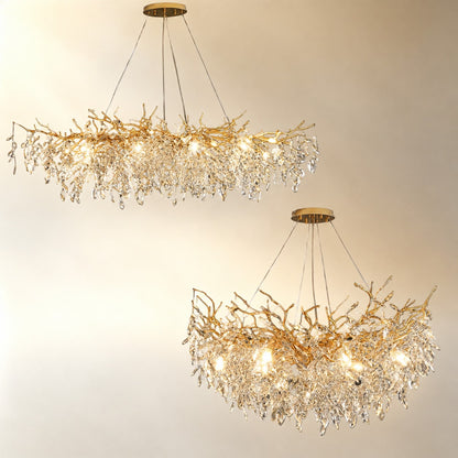 French Branch Crystal Chandelier with Elegant Crystal Leaves