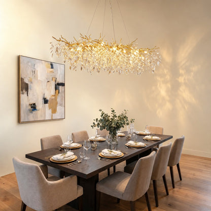French Branch Crystal Chandelier with Elegant Crystal Leaves