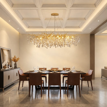 French Branch Crystal Chandelier with Elegant Crystal Leaves