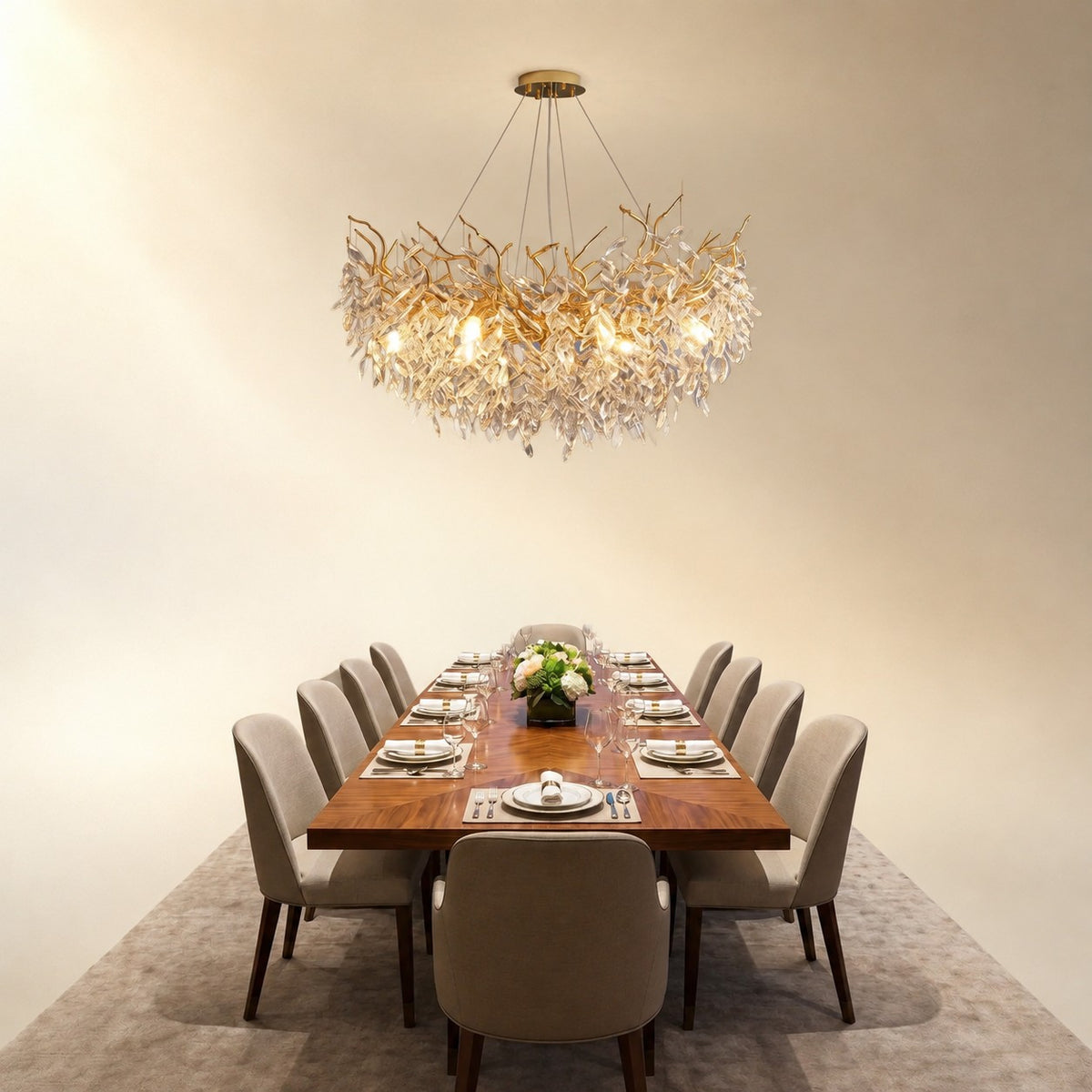 French Branch Crystal Chandelier with Elegant Crystal Leaves