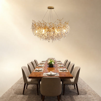 French Branch Crystal Chandelier with Elegant Crystal Leaves