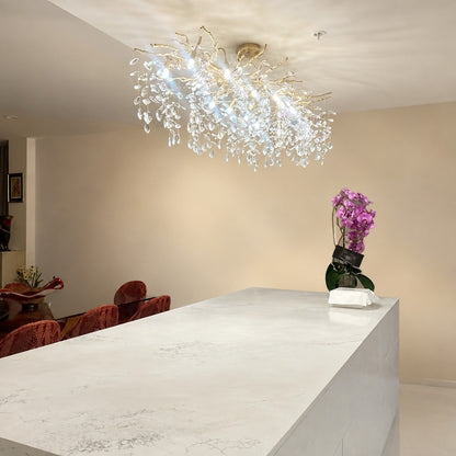 French Branch Crystal Chandelier with Elegant Crystal Leaves