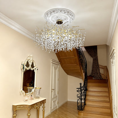 French Branch Crystal Chandelier with Elegant Crystal Leaves