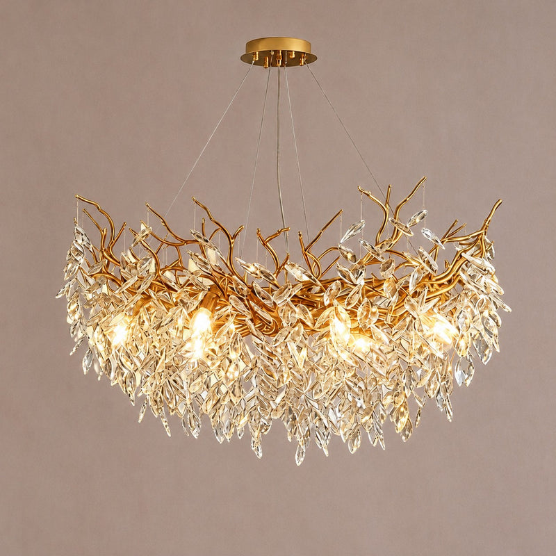 French Branch Crystal Chandelier with Elegant Crystal Leaves
