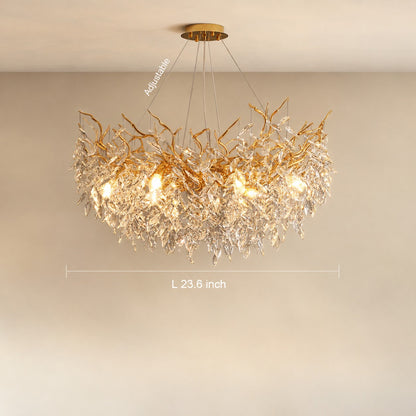 French Branch Crystal Chandelier with Elegant Crystal Leaves