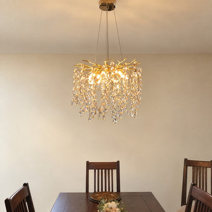 French Branch Crystal Chandelier with Elegant Crystal Leaves