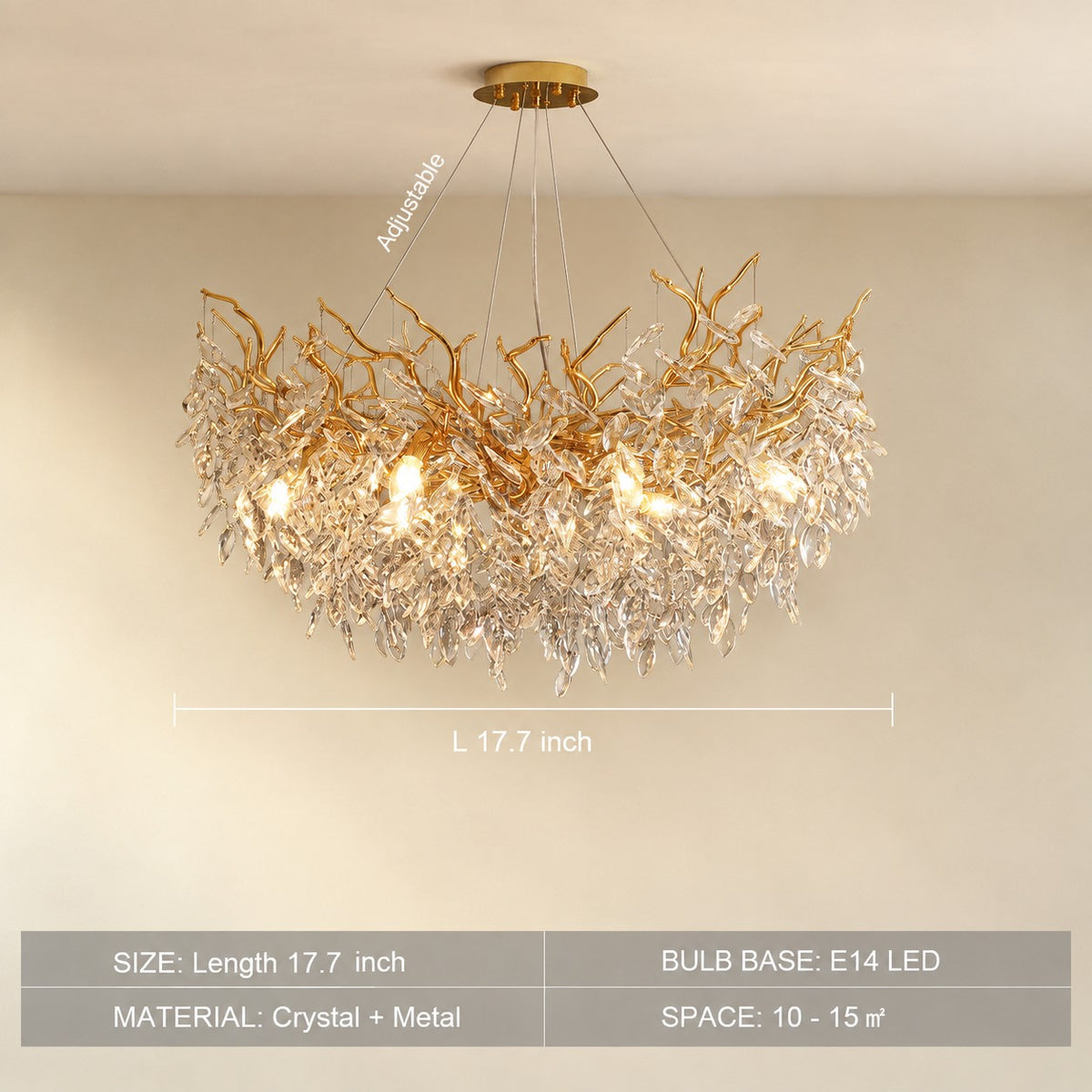 French Branch Crystal Chandelier with Elegant Crystal Leaves