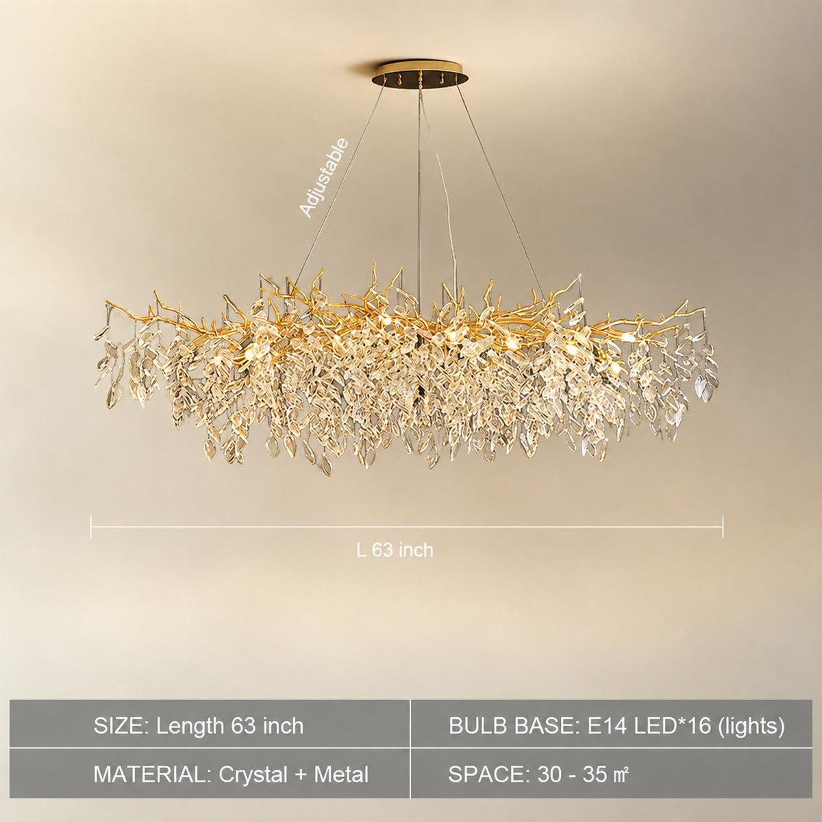French Branch Crystal Chandelier with Elegant Crystal Leaves