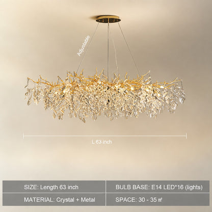 French Branch Crystal Chandelier with Elegant Crystal Leaves