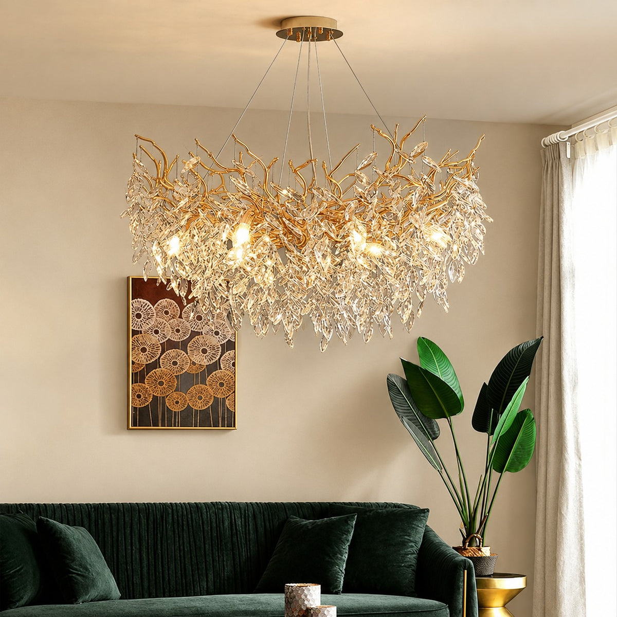 French Branch Crystal Chandelier with Elegant Crystal Leaves