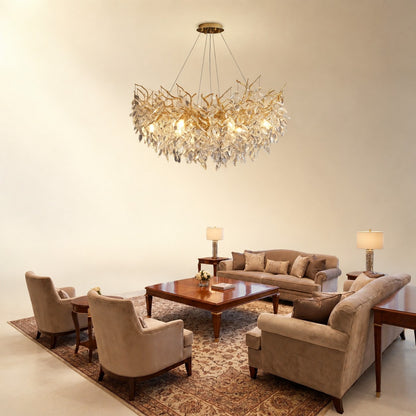 French Branch Crystal Chandelier with Elegant Crystal Leaves