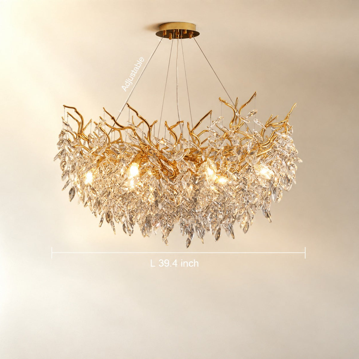 French Branch Crystal Chandelier with Elegant Crystal Leaves