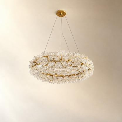 Frosted Glass Leaf Halo Chandelier with Gold Branch Frame
