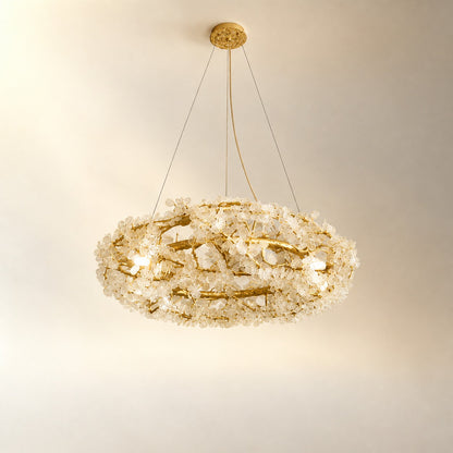 Frosted Glass Leaf Halo Chandelier with Gold Branch Frame