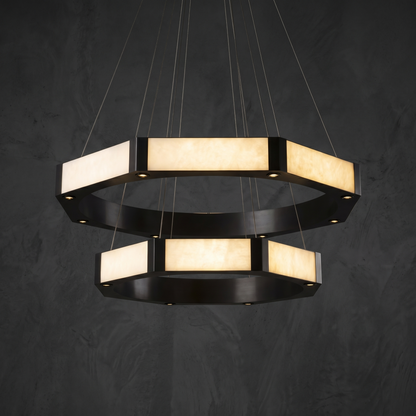 Oroen Hexagonal Black Ring Chandelier