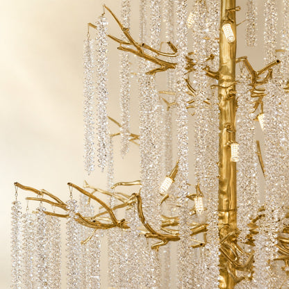 Gold Branch Chandelier with Cascading Crystal Raindrop Strands