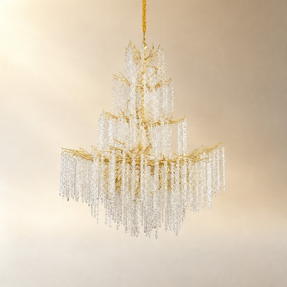 Gold Branch Chandelier with Cascading Crystal Raindrop Strands