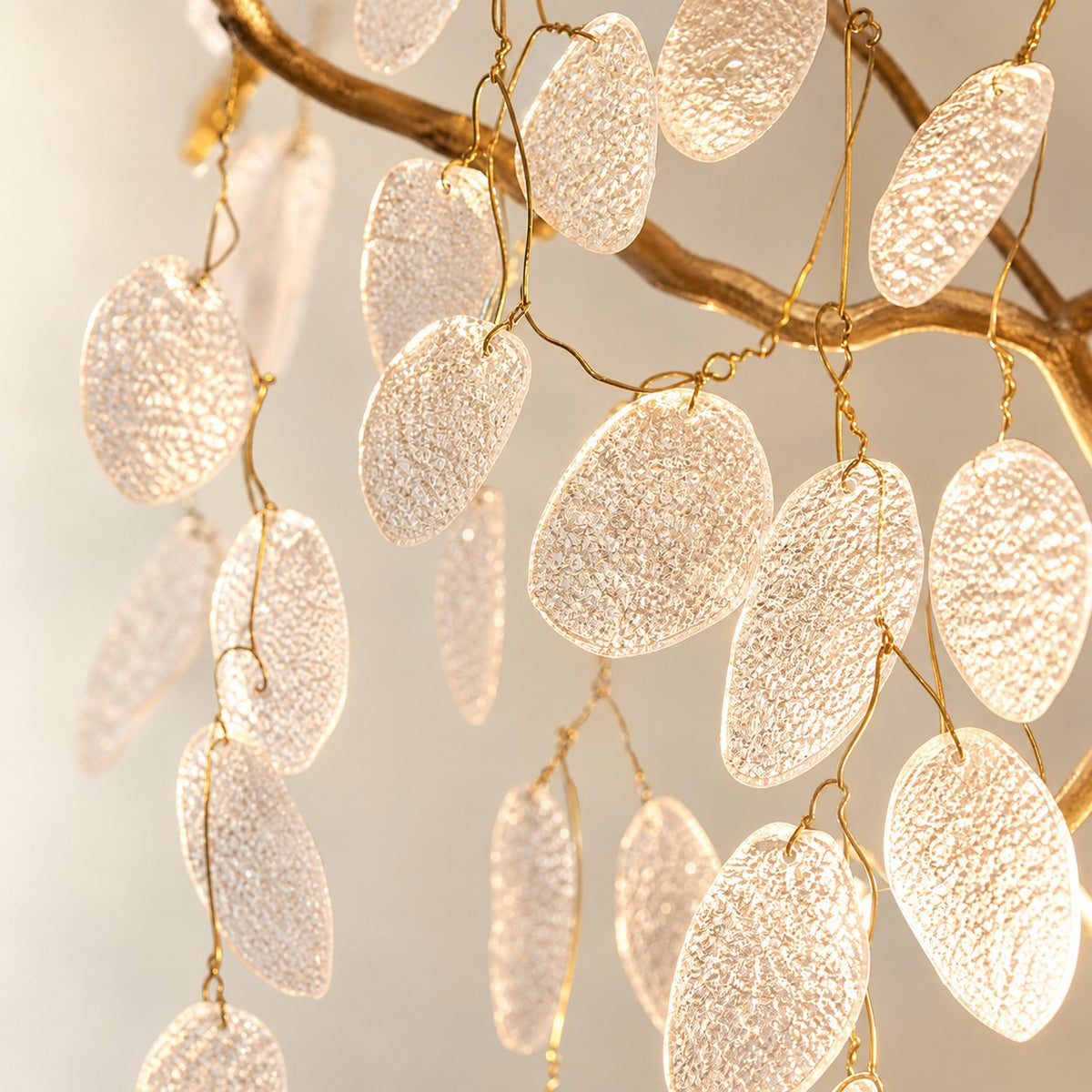 Gold Branch Chandelier with Frosted Crystal Petals