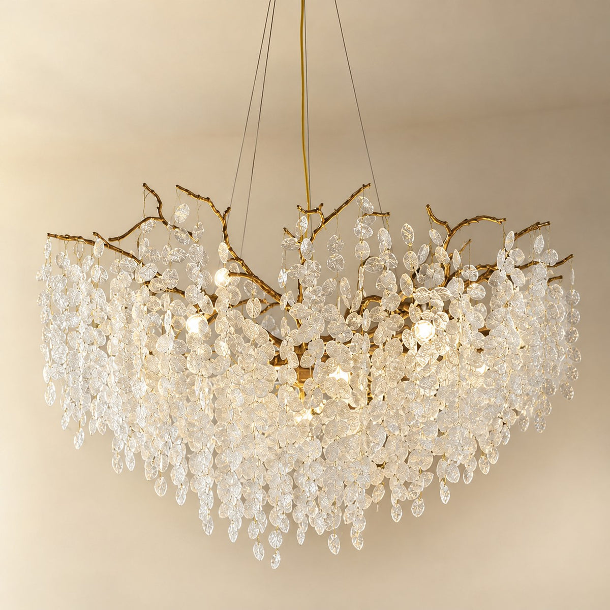 Gold Branch Chandelier with Frosted Crystal Petals