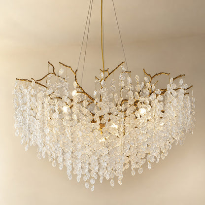Gold Branch Chandelier with Frosted Crystal Petals