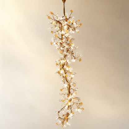 Gold Cascading Branch Chandelier with Crystal Glass Blossoms