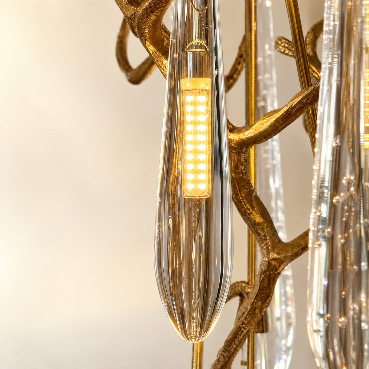 Gold Metal and Crystal Teardrop Waterfall Chandelier