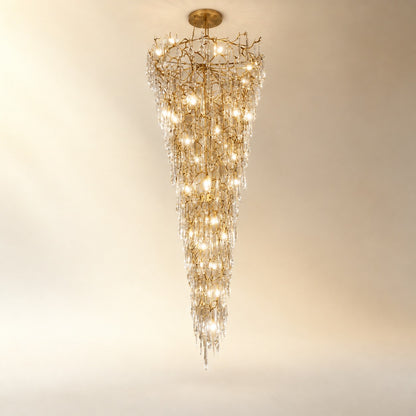 Gold Metal and Crystal Teardrop Waterfall Chandelier