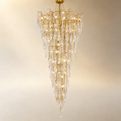 Gold Metal and Crystal Teardrop Waterfall Chandelier