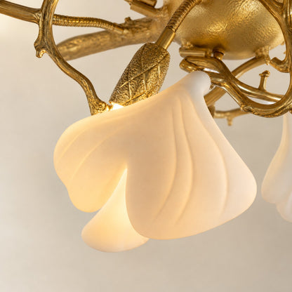 Gold Metal and White Floral Branch LED Chandelier