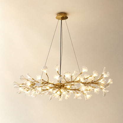 Gold Metal and White Floral Branch LED Chandelier