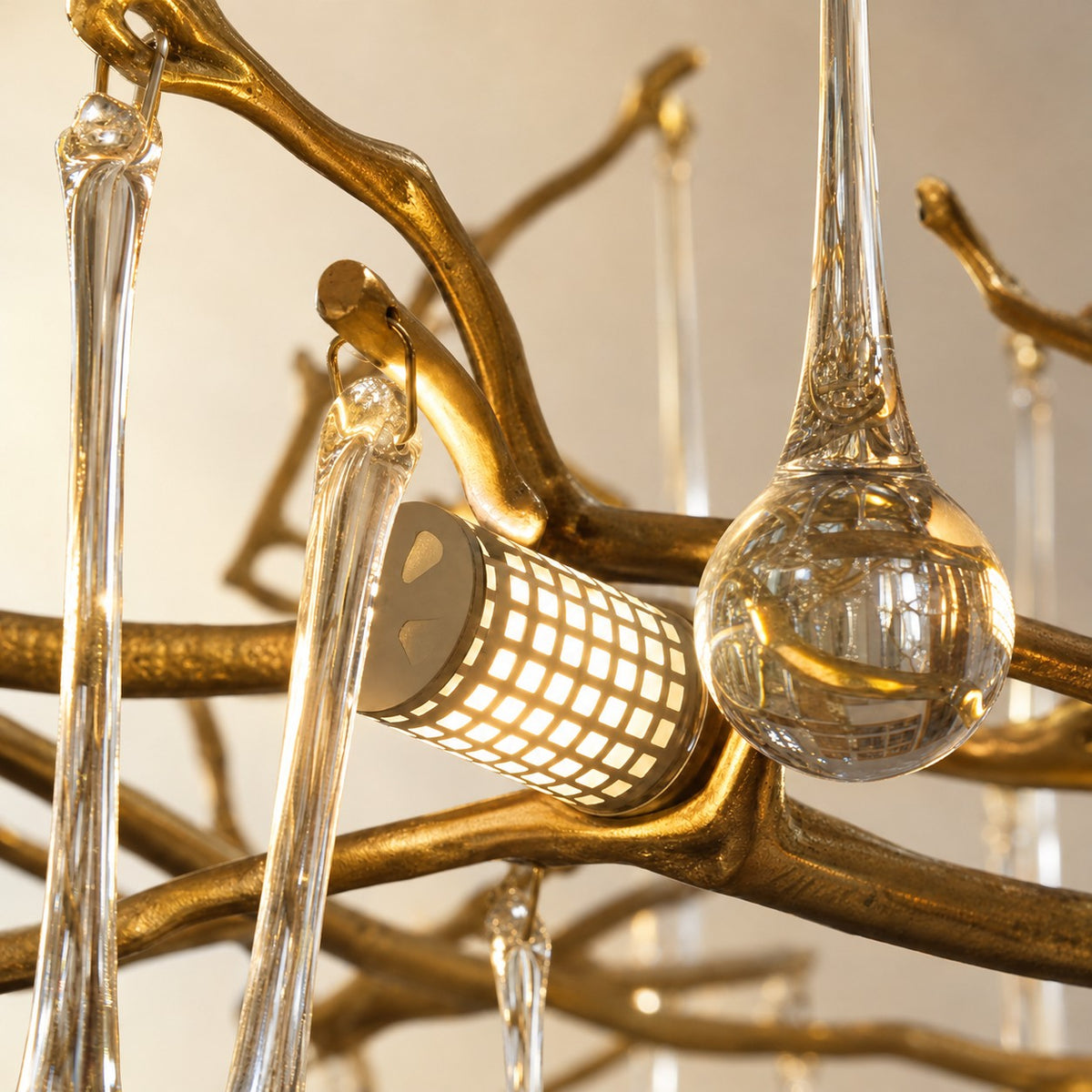Gold Metal Branch Crystal Raindrop Chandelier