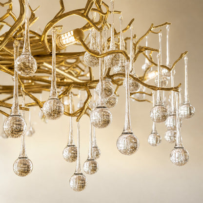Gold Metal Branch Crystal Raindrop Chandelier