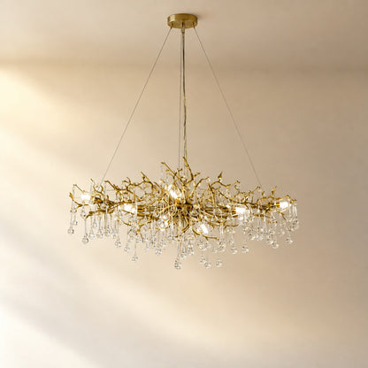 Gold Metal Branch Crystal Raindrop Chandelier