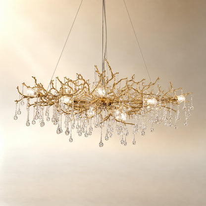 Gold Metal Branch Crystal Raindrop Chandelier