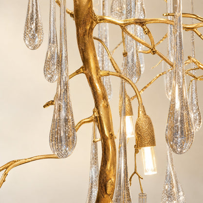Gold Tiered Crystal Cascading Chandelier for High Ceilings