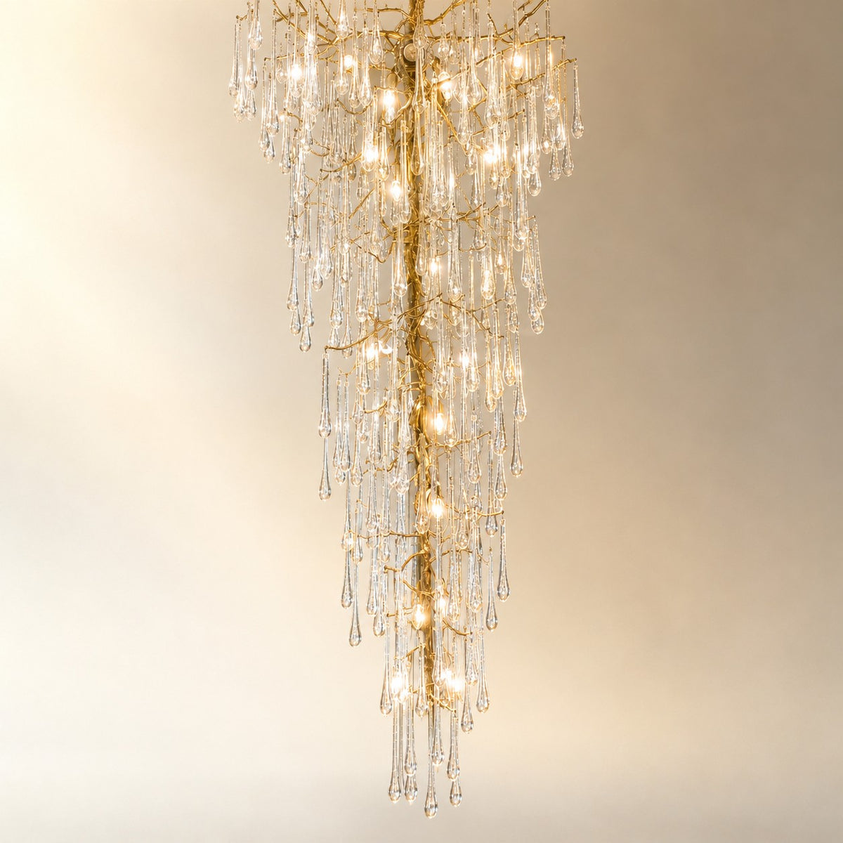Gold Tiered Crystal Cascading Chandelier for High Ceilings