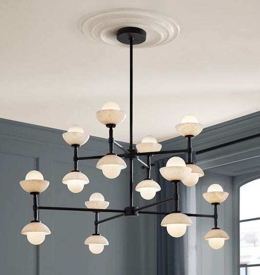 Alabaster Shade Greenwich Double Tier Chandelier