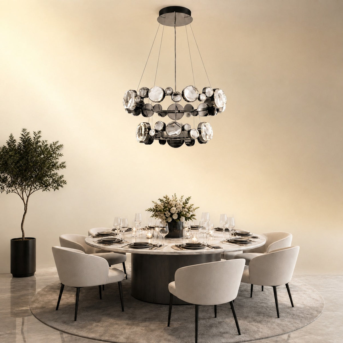 Gwevin Two Ring Modern Crystal Chandelier