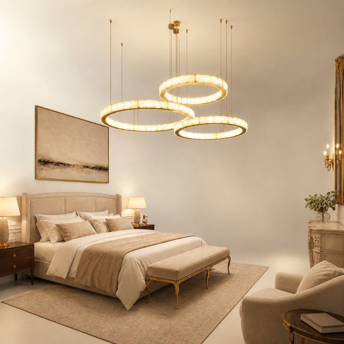 Haerior Triple-Ring Alabaster Chandelier