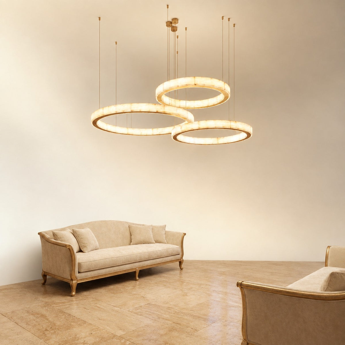 Haerior Triple-Ring Alabaster Chandelier