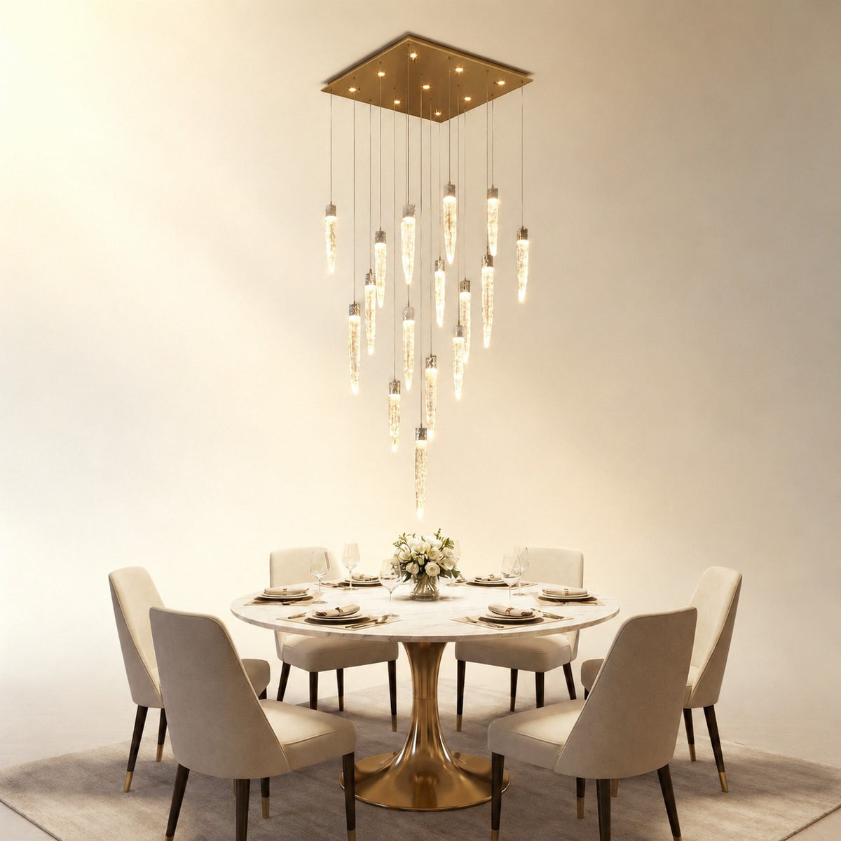 Halor Icicle Crystal Glass Square Chandelier 31.5"