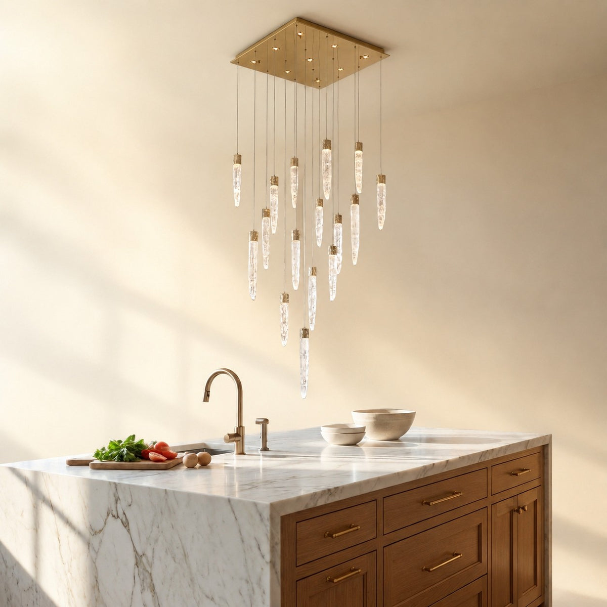 Halor Icicle Crystal Glass Square Chandelier 31.5"